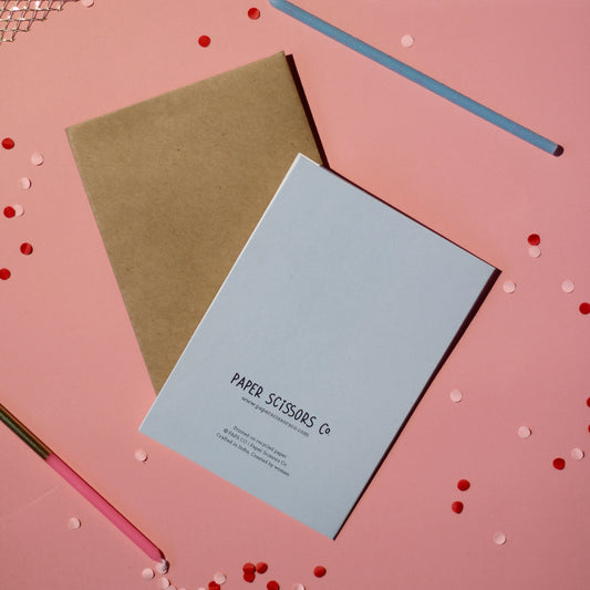 Happy_Birthday_Frosting_Back Cover highlighting 'Paper Scissors Co.' branding on a light pink background with confetti.