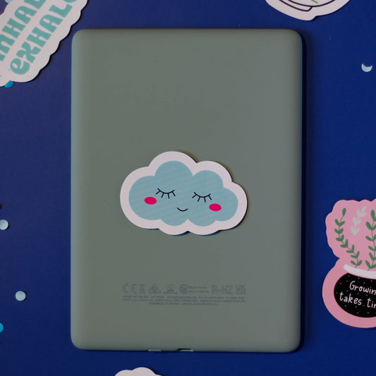 A 'Sleepy Cloud' sticker on a dark blue background